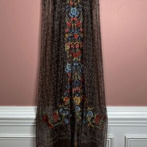 Floral Embroidered Brown Dress